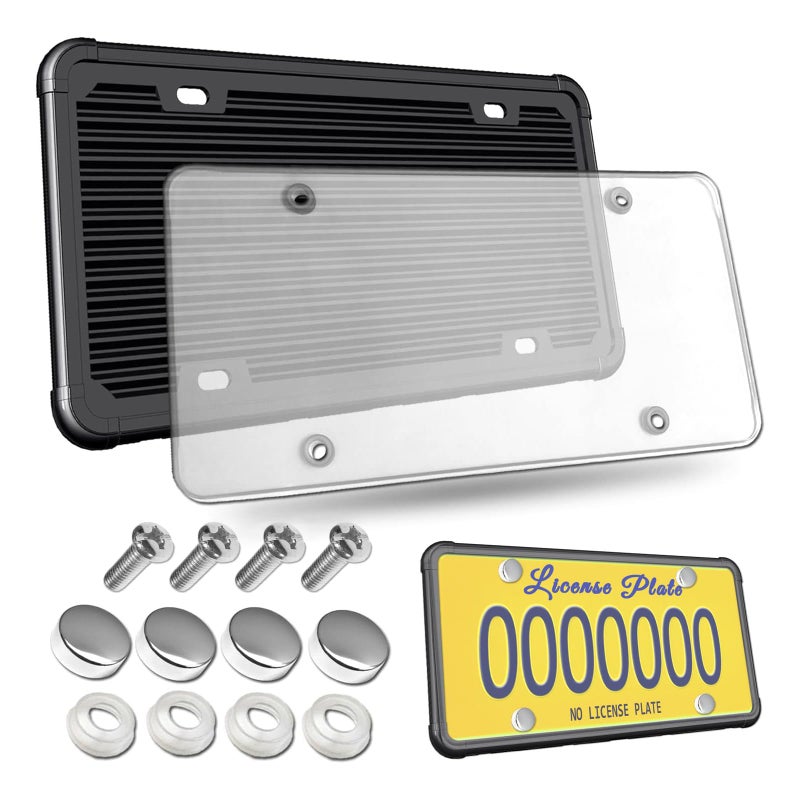 Aootf License Plate Protector- Clear Novelty Number Plate Cover with Silicone Car Tag Frame, Unbreakable Cover to Protect Front or Back License Plate with Screws,Caps - Image 1